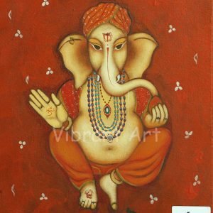 Ganesha Painting with mouse, Pagdi, floor & Golden Antique