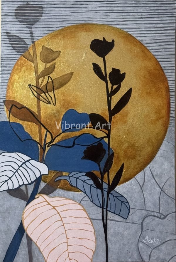 Sunset with Flower and Gold Leave